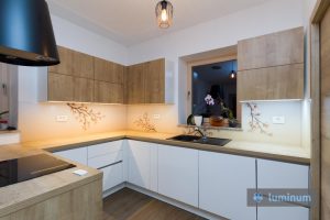 Kuhinjska steklena obloga Luminum z motivom vejic z listki, Gorenjska